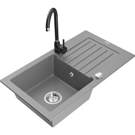 Mexen Pablo fregadero de granito de 1 cuenca con escurridor y grifo de cocina Telma, gris - 6510-71-670200-70 (1/5)