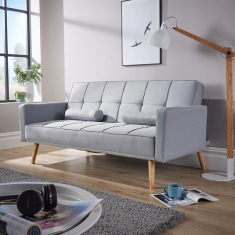 Double Sofa Bed Folding Wooden Legs Buttoned Detailing 2 Cushions 3 Seater Sofa (1/5)