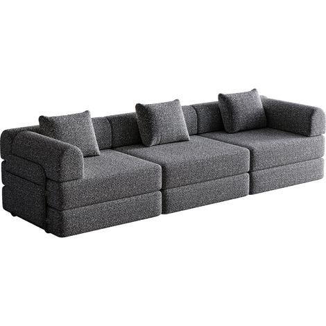 CAIziCanapé-lit chenille 2 en 1 gris foncé, rangement accoudoir, modulable (1/5)
