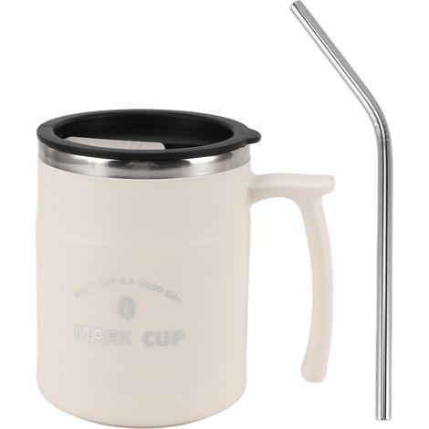 Grande tasse à café en acier inoxydable étanche, gobelet pour couple avec couvercle et paille, capacité élevée pour bureau voyage maison blanc (1/5)