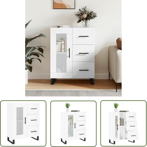 Furniture Limited - Buffet Blanc brillant 69,5x34x90 cm Bois d'in (1/5)