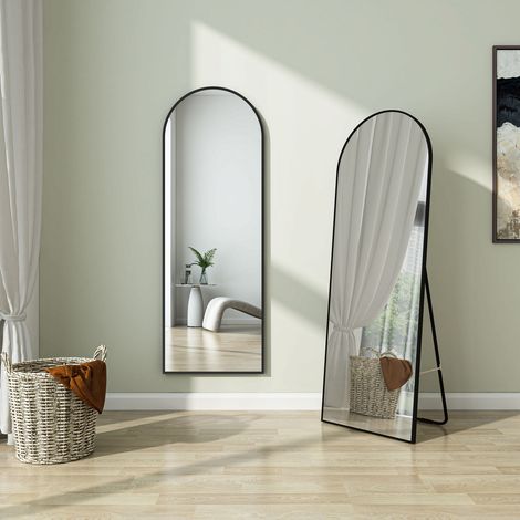 FreeStanding Floor Mirror Arched Dressing Mirror with Black Framed,Wall Mounted Home Decor Mirrors 150x50cm