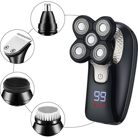 Kit de rasoir électrique silencieux pour homme avec affichage numérique — Étanche, charge rapide, longue autonomie et têtes de rasage remplaçables (1/5)