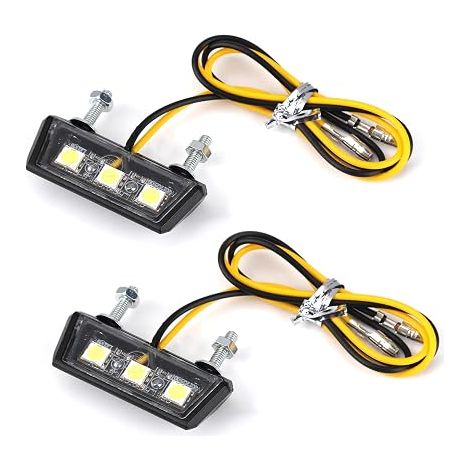 Eclairage Plaque Moto LED Universel 12V Eclairage Plaque Immatriculation Lumière Arrière de Moto avec 3 LED Étanche pour Tous Modèles de Motos et Quads (1/5)