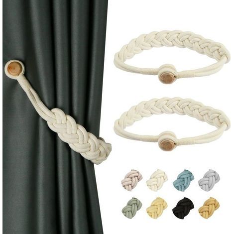Woven magnetic curtain tiebacks (white - set of 2) (1/5)