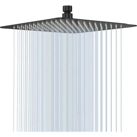 Pommeau de Douche Noir, Tete de Douche Pluie 20 cm Pomme de Douche Carré en Acier Inoxidable Pomme de Shower Anti Calcaire (1/4)