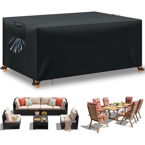 Housse Table de Jardin, Housse Salon de Jardin Exterieur, Housses pour Mobilier de Jardin Imperméable Anti-UV, 210D Tissu Oxford Housse de Protection Salon de Jardin, Noir, 180x120x74 cm (1/5)