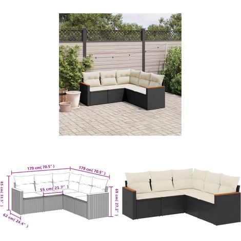 Salon de jardin 5 pcs avec coussins noir résine tressée - Ensemble Salon De Jardin - Meuble Extérieur - Résine Tressée - Rotin Synthétique - Canapé D'extérieur - Home & Living (1/3)