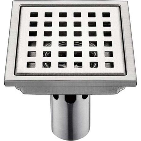 150 x 150 mm Square shower drain in brushed 304 stainless steel, large diameter, anti-clogging, for bathroom, 150 x 150 mm (1/4)
