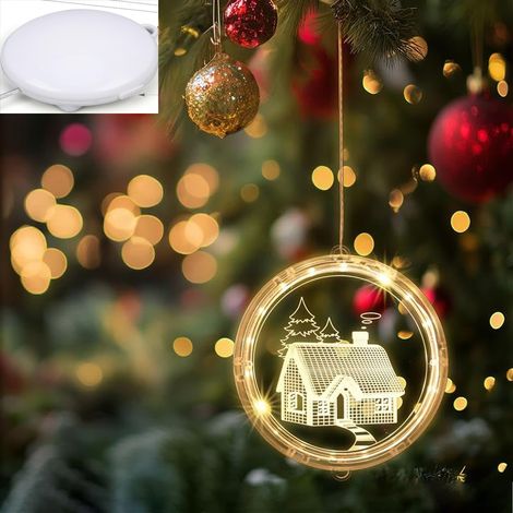 1 pièce de décoration de Noël, suspension à piles 3D, lampe de fenêtre de Noël à ventouse de 24 cm, lumière chaude (Joyeux Noël) (1/5)