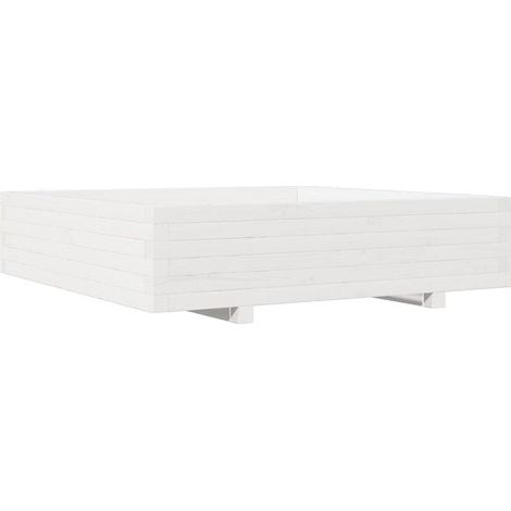 Pot de fleurs blanc, dimensions 100x100x26,5 cm, en bois de pin massif. (1/5)