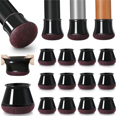 Protège-pieds de chaise en silicone noir – Lot de 20, protège-sol avec revêtement feutre, embouts pour pieds de chaise diamètre 30-40 mm (1/5)