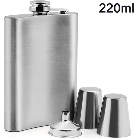 Stainless steel flask with 2 cups and funnel, gift box, pocket