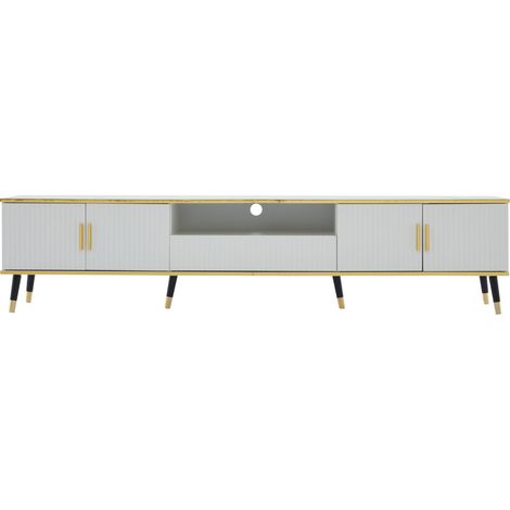 Mueble TV moderno efecto mármol 200 x 40 x 46 cm blanco con 4 puertas y 1 cajón (1/5)