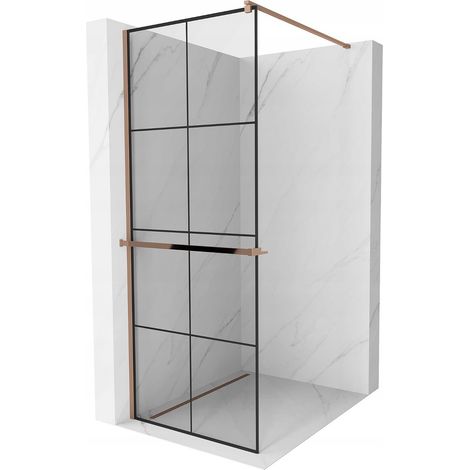 Mexen Kioto+ paroi de douche avec tablette Walk-in 90 x 200 cm, motif noir, or rose - 800-090-121-60-77 (1/5)