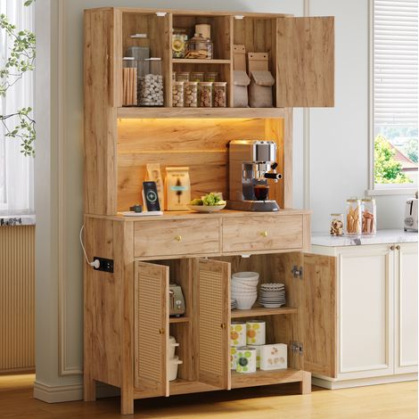 Credenza da cucina con LED, presa e 2 cassetti, 100 x 40 x 180 cm HAVRYA (1/5)