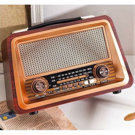Radio Bluetooth con diseño clásico retro de madera, altavoz inalámbrico Bluetooth para teléfono móvil, radio con conexión a la red eléctrica compatible con USB/TF/AUX (1/5)