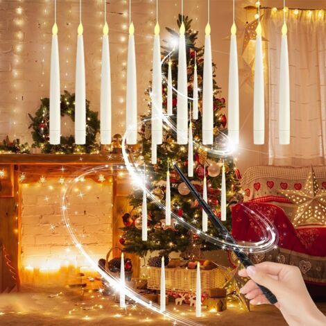 20pcs Bougies à LED Flottantes, Bougies Suspendues avec Télécommande Baguette Magique, Bougie Magiques à Suspendre, Bougie Flottantes Magiques Suspendues,pour Christmas
