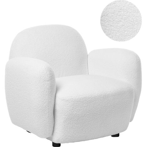 Armchair Off-White Boucle Upholstery Plastic Legs Rounded Backrest and Armrests Retro Style Living Room JULE (1/5)