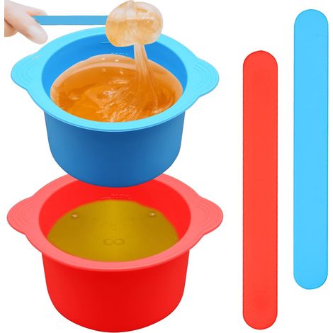 2pcs Chauffe-cires en Silicone, Doublure Chauffante avec Revêtement Antiadhésif pour Épilation - 2 Spatules Incluses (Bleu, Rose) (1/5)
