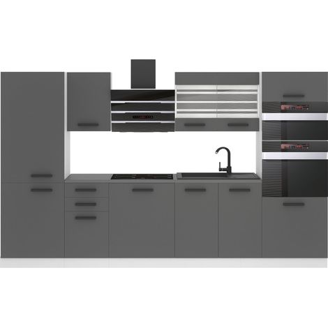 Belini – Cuisine équipée complète 300 cm – Corps en panneaux de particules 16 mm – Finition argent mat – Système de fermeture silencieuse (1/4)