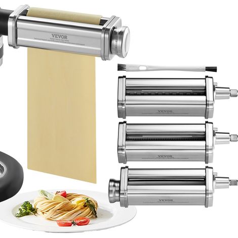 Accessoires à Pâtes pour KitchenAid Robot Pâtissier 3PCS Rouleau à Pâtes avec Coupe-Spaghetti et Coupe-Fettuccine en Acier Inoxydable 8 Réglages d’Épaisseur 0,3-2 mm pour Tagliatelle Tortillas (1/5)