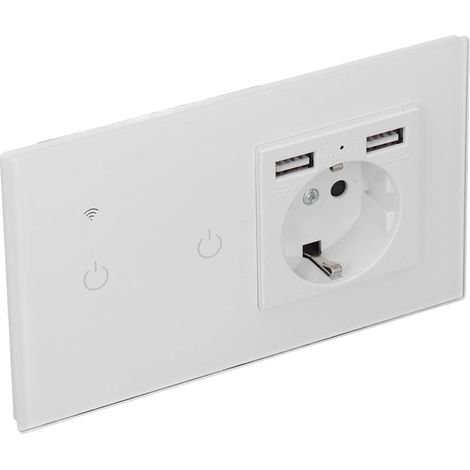 Interrupteur Connecté WiFi avec Ports USB Double, Prise Murale Dissimulée, Commande Vocale et Tactile via Application, Compatible 100‑240VAC UE (1/5)