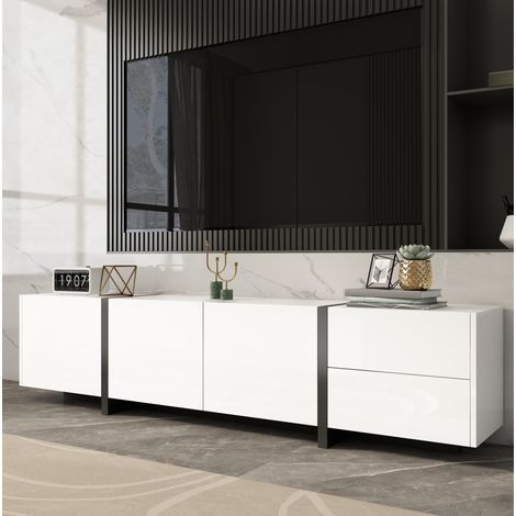 Mobile TV 170x30x39 cm in legno bianco e nero con contenitore per soggiorno (1/5)