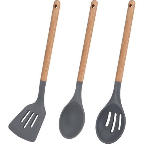 LOT 3 USTENSILES DE CUISINE SILICONE BOIS DAIMIEL SG (1/5)