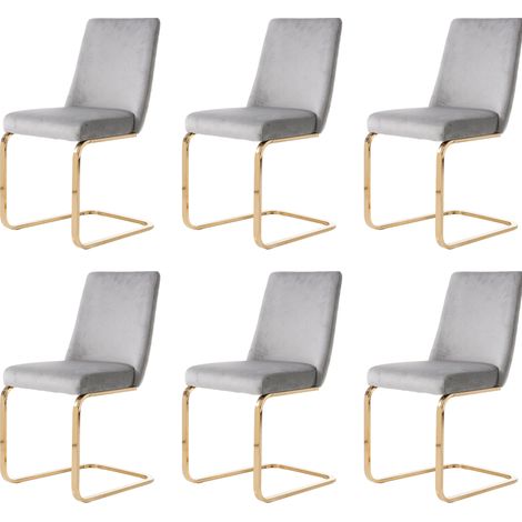 Set di 6 sedie da pranzo in velluto grigio con gambe metalliche dorate (1/5)