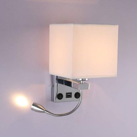 Applique murale de chevet, lampe murale LED USB flexible Lampe de lecture Support de bras pivotant pour chambre à coucher E27 Veilleuse murale (ampoules non incluses) (1 avec port USB) [Classe énergét (1/5)