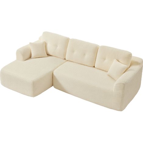 Vasagle – Canapé d'angle modulable 3 places – Grande méridienne gauche – Revêtement en velours côtelé – Confort profond et agencement flexible – Blanc