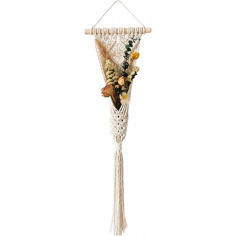 Macramé Tissé Suspendu avec Fleurs Séchées – Décoration Bohème, Support à Fleurs en Macramé Fait Main pour Salon & Chambre (1/5)