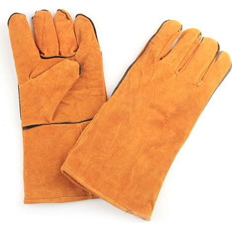 Gants de soudage Forge en cuir de vachette épais, résistants à la chaleur et au feu, pour accessoires de soudage, orange, épais et longs (1/5)