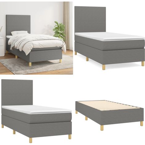 Cama box spring con colchón tela gris oscuro 90x190 cm - Colchón de muelles - Cama de muelles