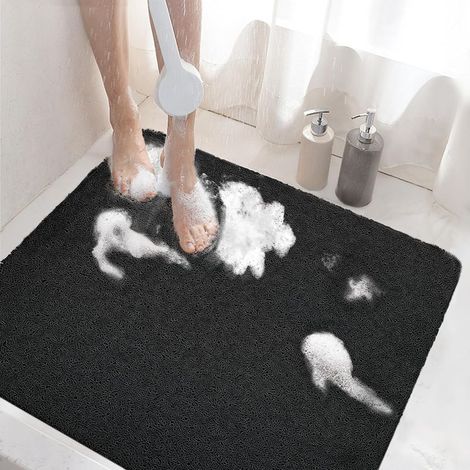 GDHZS- Tapis de Douche Antiderapant, 60x60cm Tapis de Baignoire Antidérapant avec Drain, Doux PVC Luffa Tapis de Bain pour Salle de Bain, Séchage Rapide, Noir (1/5)