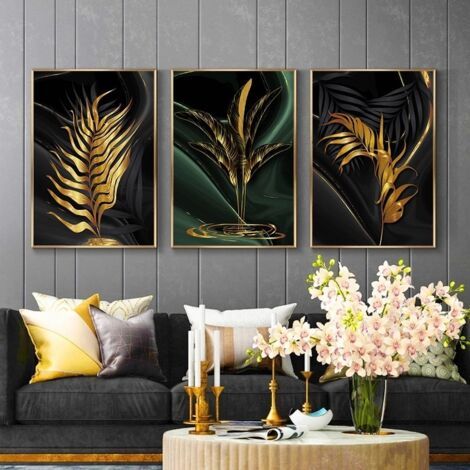 BUNTHAUS (20 × 30 cm) 3 pièces impressions sur toile moderne nordique feuille d'or toile peinture photo décoration murale salon chambre décor à la maison prêt à accrocher (1/5)