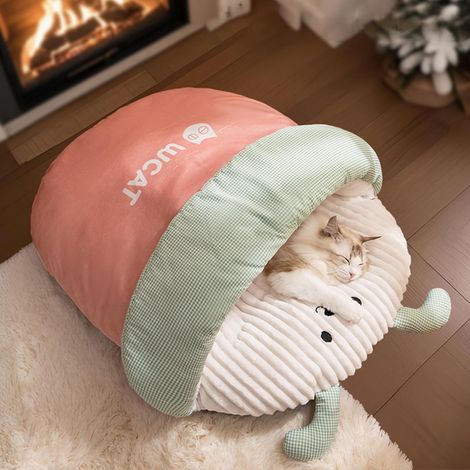 （L） Sac de Couchage pour Chat en Forme de Chaussons,Lit Lavable pour Chat avec Fond Antidérapant,Doux et Confortable,Panier Chats Moelleux en Peluche,Cachette Douillette pour Chats,Chiot, Lapi