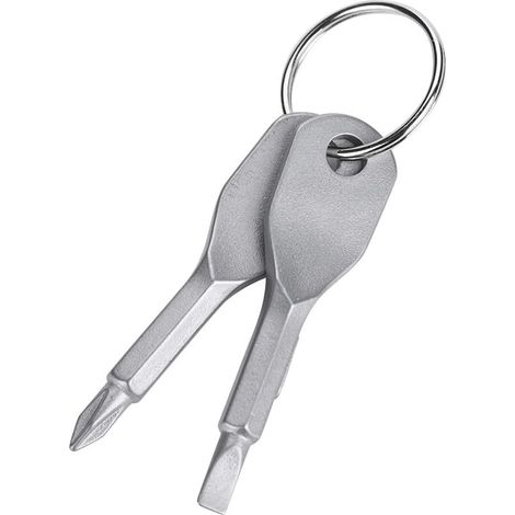 Schlüsselring-Schraubenschlüssel, 2-Knopf-Werkzeug, Edelstahl-Schraubendreher-Schlüsselanhänger, Outdoor-Sport-Taschenwerkzeug (silber) (1/5)