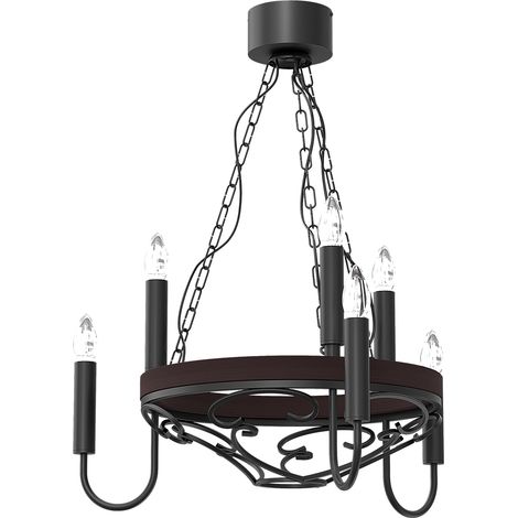 Suspension à chaînes Tuluza Luminex Ø62 noir bois 6xE14