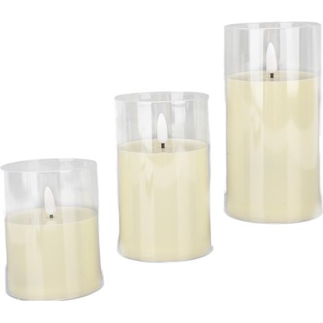 Bougies LED transparentes sans flamme, fonctionnant sur piles, avec télécommande, effet bougie pilier LED sécuritaire, fausse bougie électrique à tête pointue, lot de 3