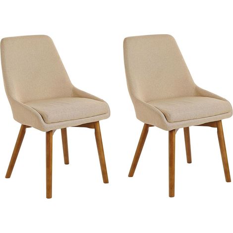 Set di 2 Sedie da Pranzo Gambe in Legno e Tessuto Beige Sabbia Melfort