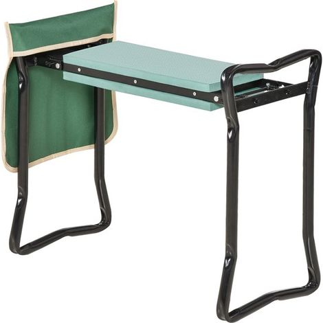 Banc de jardin pliant 2 en 1 avec repose-genoux, coussins en EVA et sac de rangement, coloris : vert et noir (1/5)