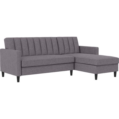 Celine-Canapé-lit 3 places avec chaise longue en lin aspect gris