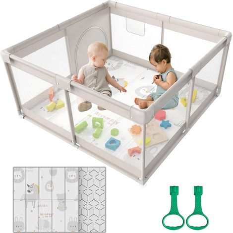 Parc Bébé, 120X120cm Parc Avec Tapis, Pliable pour Enfants 0-24 Mois - Aire de Jeu Sécurisée Maison, Tapis Anti-Dérapant Intérieur (1/5)