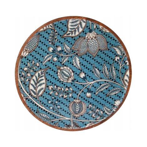 Assiette décorative en bois de 37 cm, forme naturelle bleue et beige