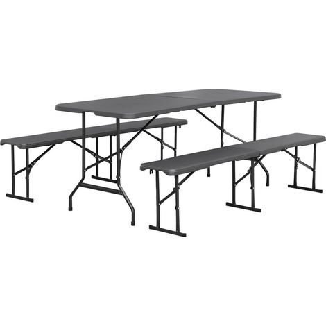 Foldable plastic reception table with bench Charcoal Grey 180x69.5x73.5 cm - Fiesta reception set (table + benches)