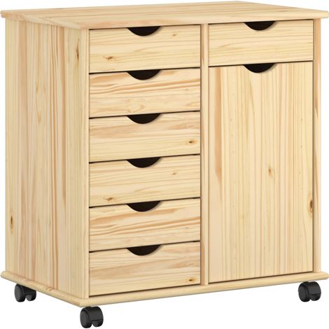 vidaXL  Rolling Cabinet  Brown 63.5 x 39 x 65.5 cm Solid Pine Wood