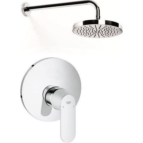 Grohe – Corps encastrable de douche – Tête de douche 190 mm ABS – Bras mural en laiton chromé 300 mm – Montage sur surfaces sèches ou humides