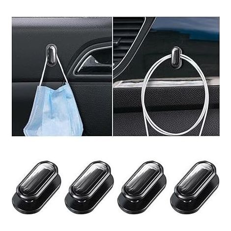 4 Pièce Mini Crochets Voiture, Crochets Adhésif De Voiture Pour Dashboard, Multifonctions Crochet De Suspension Pour Masque, Les Clés, Le Masque, Les écouteurs, Le Câble De Charge(Noir) (1/5)